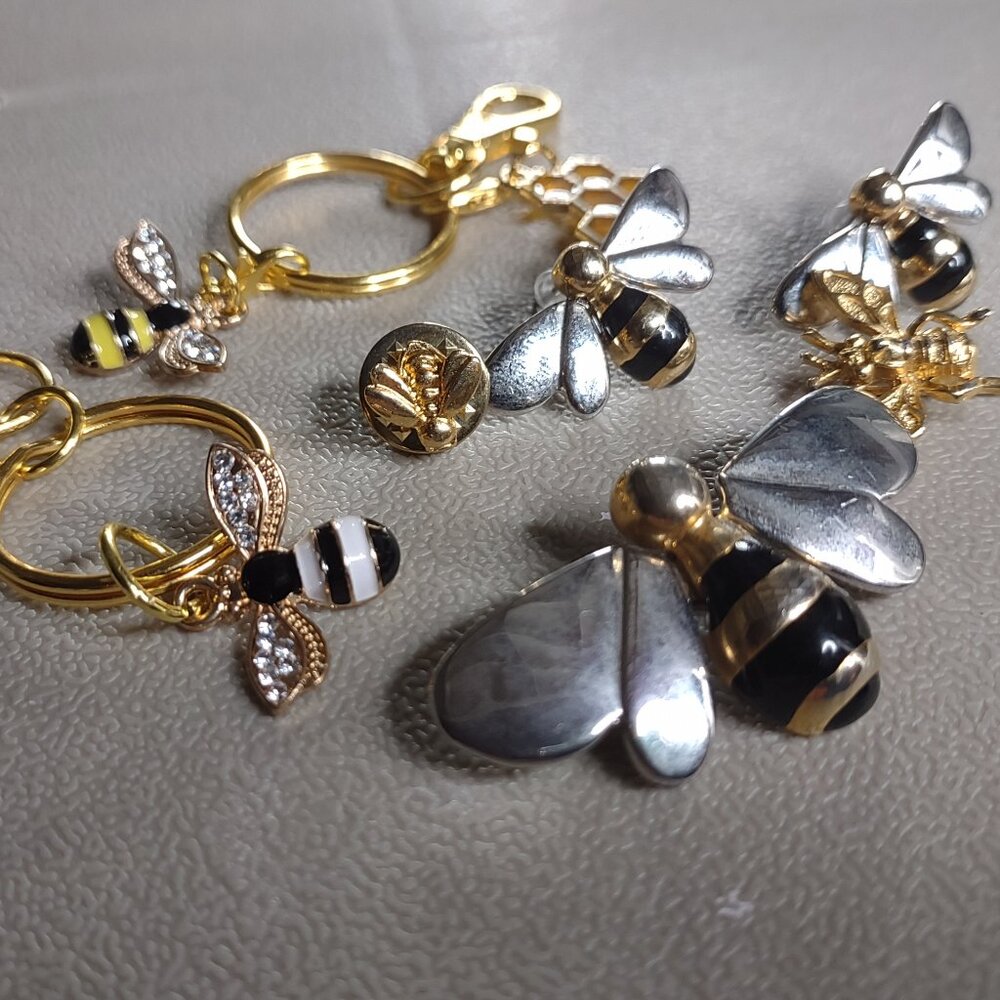 6 Pc Cute Bumblebee Lot Pins, Earrings, Keychains